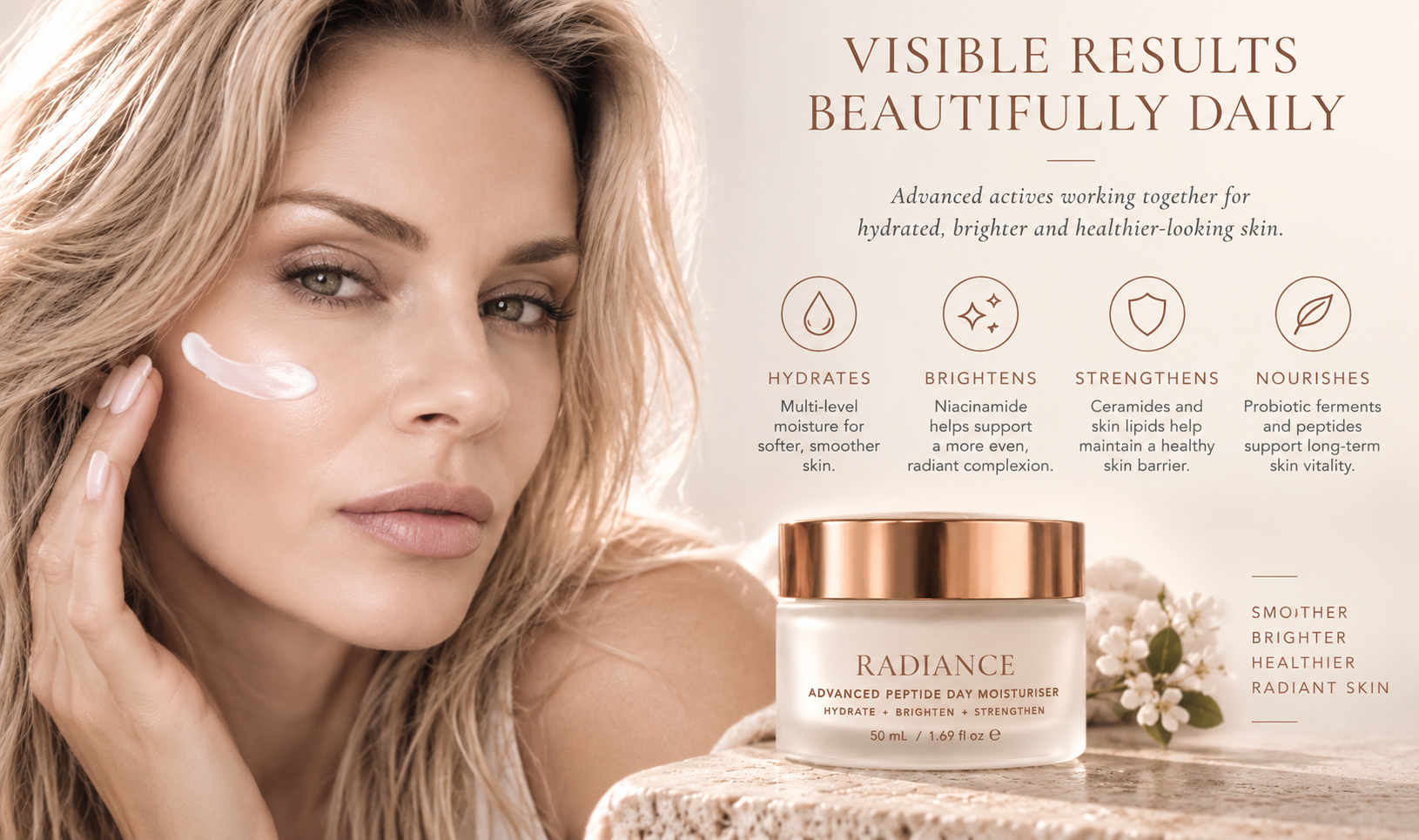 RADIANCE daily peptide moisturiser benefits